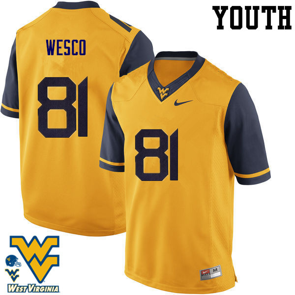Youth #81 Trevon Wesco West Virginia Mountaineers College Football Jerseys-Gold